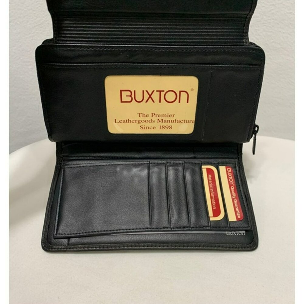 NEW Buxton Wallet Leather Black Ensemble Clutch Multiple Pockets Zip Closure - Picture 9 of 12